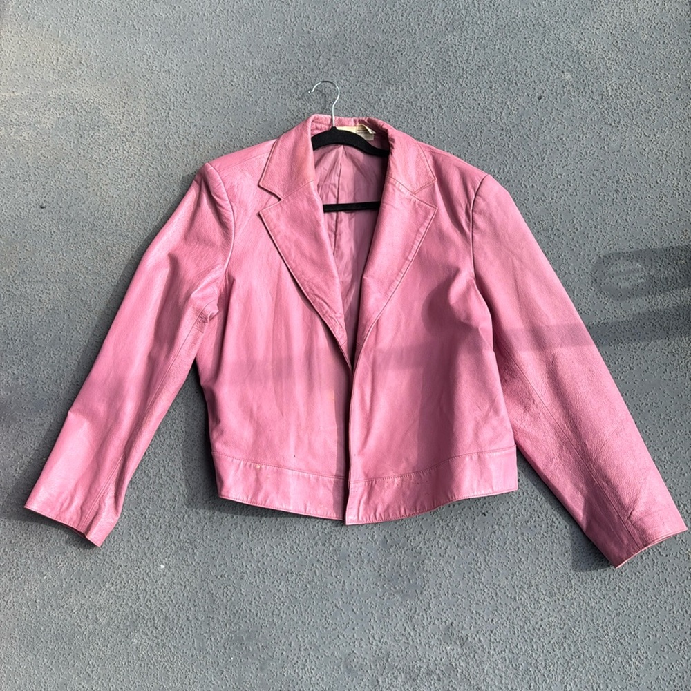 Vintage Pink Leather Blazer Jacket